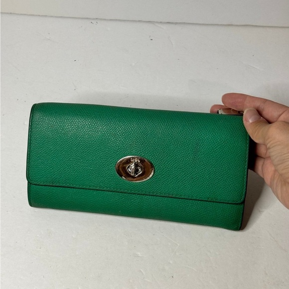 Coach Handbags - Coach Embossed Textured Leather Slim Envelope Wallet Pouch Green